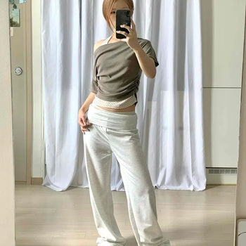 Cubic Beads Low-Rise Elastic Waist Wide Training Long Pants