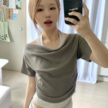 Modal Boat Neck Layered Crop Oversized Short Sleeve Tee