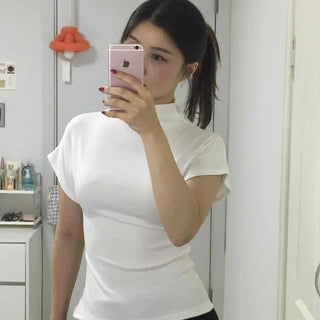 Modal Half-Neck Drop Shoulder Slim Fit Short Sleeve T-Shirt