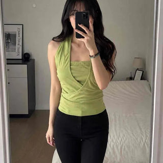 Halter Neck Square Neck Shirred Cotton Rayon Sleeveless