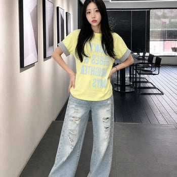 Sunny Contrast Dot Lettering Print Oversized Short Sleeve T-shirt