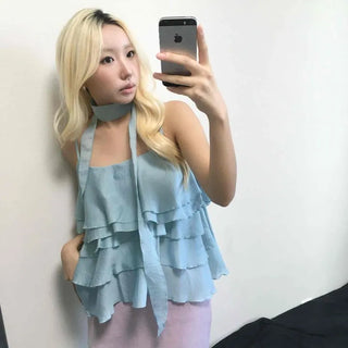 Chiffon Frill Lace Sleeveless Blouse