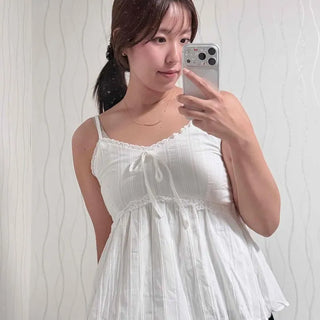 Cotton Shirred Adjustable Strap Delicate Fit Sleeveless Top
