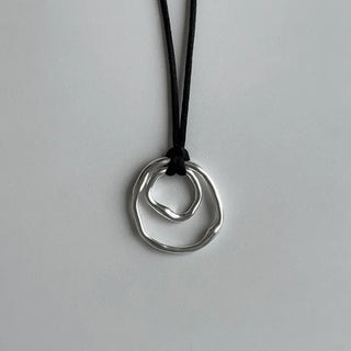 Double Ring Pendant Long Drop Brass Necklace