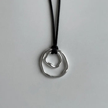 Double Ring Pendant Long Drop Brass Necklace