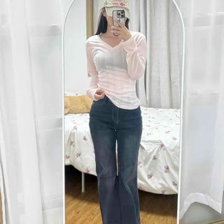 High-waisted Hidden Elastic Waist Super Stretch Semi-Bootcut Jeans