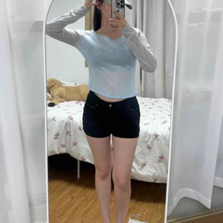 Studded High-Waisted Slim Cotton Shorts