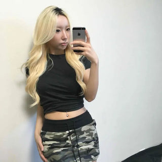 Camouflage Cotton String Low-Rise H-Line Mini Skirt