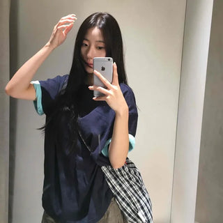 One-piece Roll-up Boxy Fit Round Neck Short Sleeve T-shirt