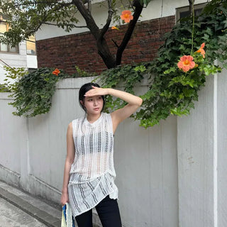 Punched Knit Sleeveless Layered Mini Dress