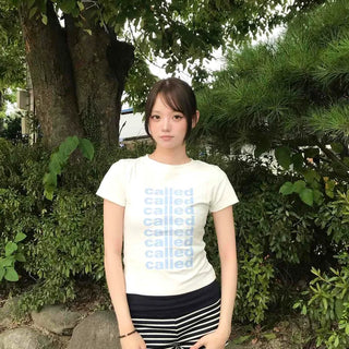 Stretchy Cotton Lettering Print Slim Fit Round Neck Short Sleeve T-shirt