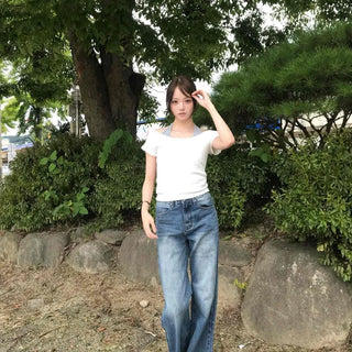 Washed Bootcut Elastic Cotton S-Line Jeans