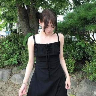 Ribbed Shirred Ribbon Square Neck Sleeveless Slim Fit Mini Dress