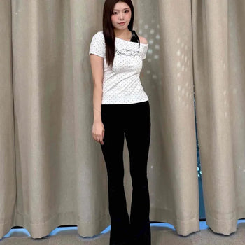 High-Waist Elastic Stretchy Crane Leg Slim Fit Bootcut Slacks