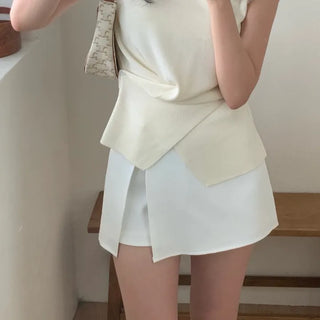 Newo Asymmetrical Cut Slit Wrap Mini Skirt