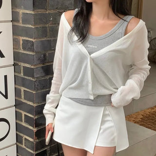 Meti Summer See-through Deep V-Neck Loose Fit Knit Cardigan