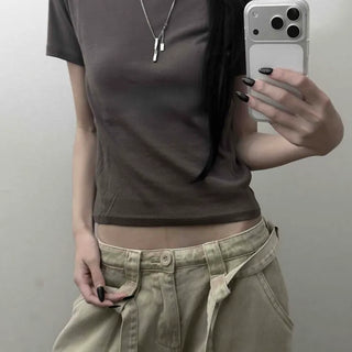 Round Neck Slim Fit Crop Short Sleeve Tee