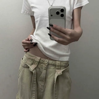 Round Neck Slim Fit Crop Short Sleeve T-shirt