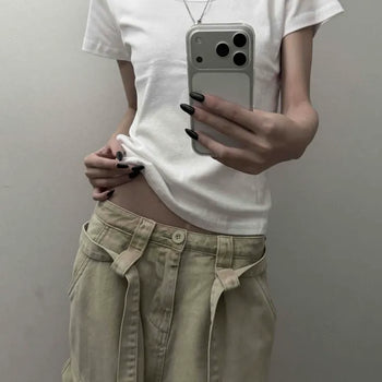 Round Neck Slim Fit Crop Short Sleeve T-shirt