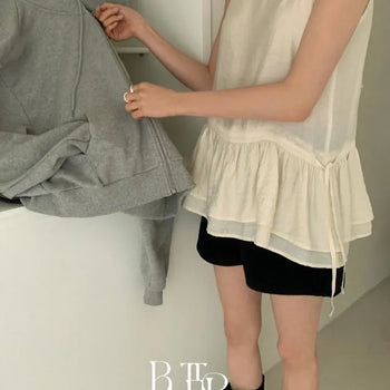 Mauve Sleeveless Top Blouse, Tiered Shirred Hem Lace Straps Side Ribbon Bustier 2 colors