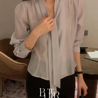 Swan Blouse, Scarf Tie Line Guest Look Blouse 3 Colors