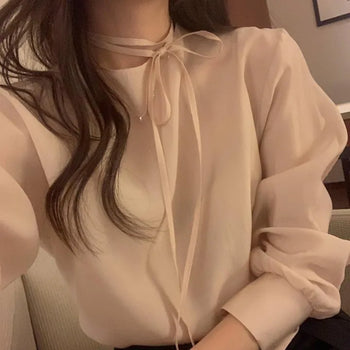 Giselle Shirred Ribbon Mock Neck Blouse, Delicate Fit Blouse for Wedding Guest Look, Date Look, and Formal Look
