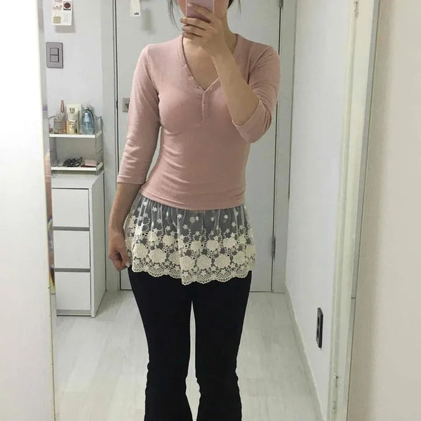 High-Waisted Layered Floral Embroidered Lace Frill Pleated See-Through A-Line Mini Skirt