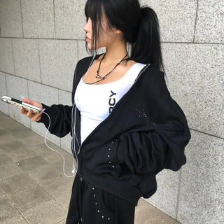 Fizz Stud Two-Way Zipper Zip-Up Hoodie