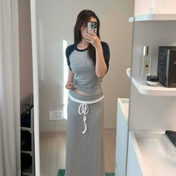 Low-rise String Stretch Spandex Training Maxi Long Skirt