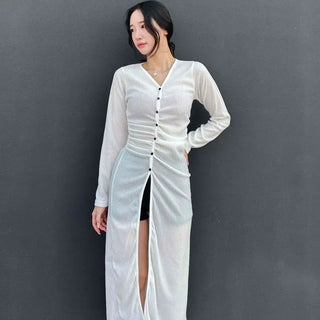 Merci V-neck Shirred Ribbed Long Dress