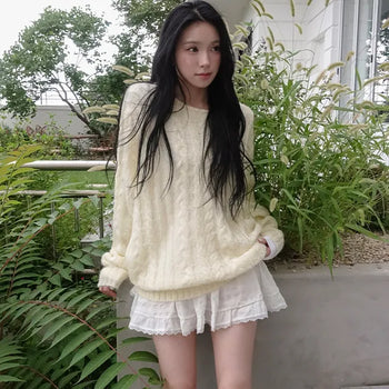 Polina Sheer Fisher Cable Oversized Long Sleeve Knit