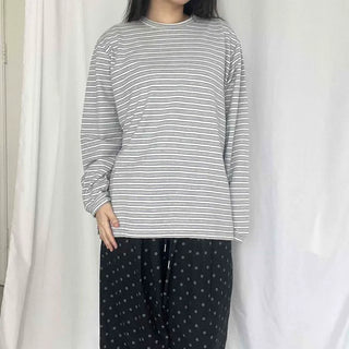 Striped Drop Shoulder Contrast Slit Round Neck Oversized Long Sleeve T-shirt