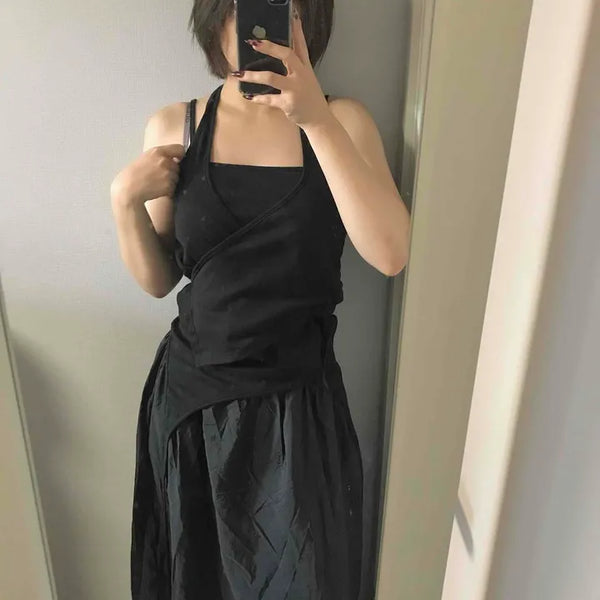 Halter Neck Square Neck Slim Fit Cotton Blend Integrated Layered Strap Vest Sleeveless