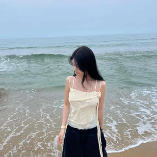 Square Neck Frill Cotton Slim Fit Strap Sleeveless Top