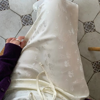 Libera Satin Flower Embroidery Elastic Waist Long Skirt
