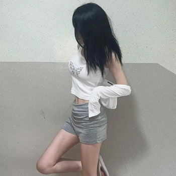 Folding Low-Rise Tight-Fit Cotton Shorts