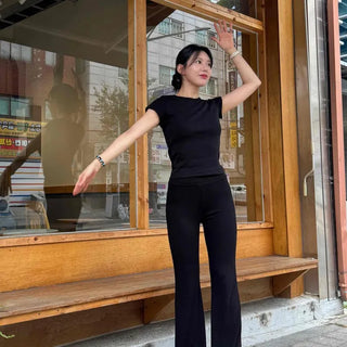 High-Waisted Elastic Training Bootcut Long Pants