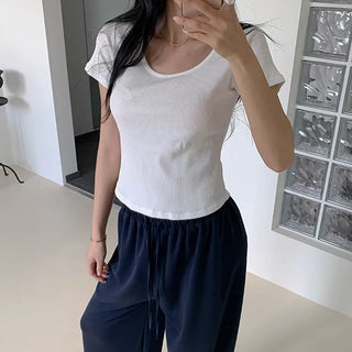 *Body-shaping* Ribbed short sleeve t-shirt