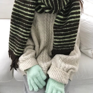 Sugar Stripe Muffler Striped Wool Scarf Soft Unisex