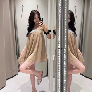 Delicate Fit Chiffon Frill Pleated See-through Flare Mini Dress