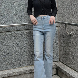High-Waisted Inner Elastic Catbrush Slim Fit Bootcut Stretch Jeans