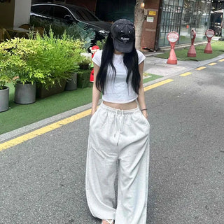Sweat Wide Elastic Hip Volume Jogger Two-Way Drawstring Hem Pants