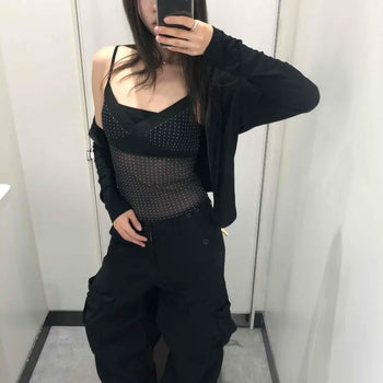 Cotton Cargo Pintuck Two-Buckle Balloon Wide Long Pants
