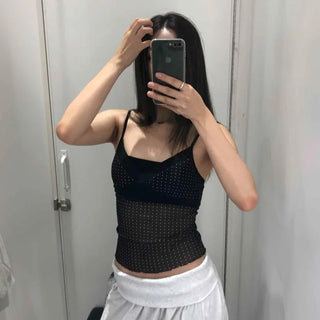 V-Neck See-Through Knit Slim Fit Semi-Crop Sleeveless