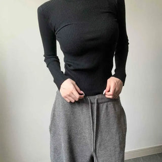 Ribbed Turtleneck Stretchy Delicate Fit Inner Knit