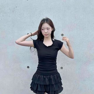 High-Waisted Tiered Frill Polyester Mini Skirt with Built-in Shorts