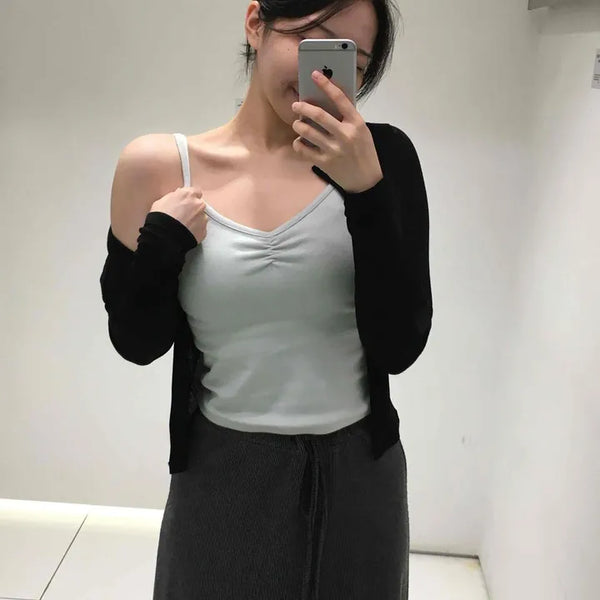 Cotton V-Neck Shirred Slim Fit Sleeveless