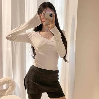 *Stretchy Fit* Triple Eyelet Layered Ribbed Short Skirt Pants