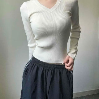 Fever V-Neck Ribbed Slim Knit Top