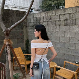 Off-shoulder Backless Back-Point Stretch Slim Fit Sleeveless Top